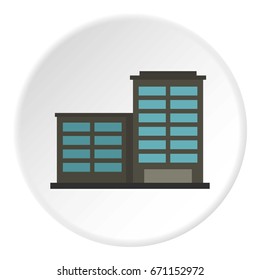 Manufacturing factory building icon in flat circle isolated vector illustration for web