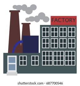 Manufacturing factory building icon, vector illustration flat style design isolated on white. Colorful graphics