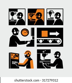Manufacturing Factory Production Worker Vector Icons 