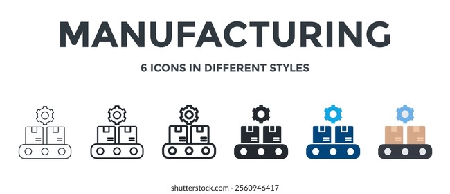 MANUFACTURING icon in different style vector illustration. Designed in thin line, regular line, bold line, glyph, color fill, and flat style can be used for web