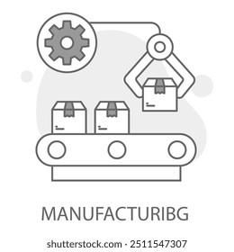  Manufacturing icon with editable stroke. Factory production, industrial manufacturing, mass production, production line, manufacturing process, manufacturing operations.