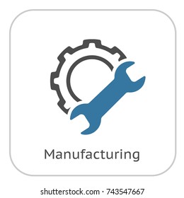 Manufacturing Icon. Gear And Wrench. Service Symbol. Flat Line Pictogram. Isolated On White Background.