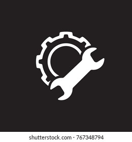 Manufacturing Icon. Gear And Wrench. Service Symbol. Flat Line Pictogram. Isolated On White Background.