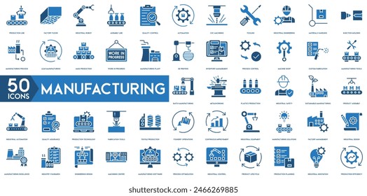 Symbol "Fertigung". Spritzgießen, Fertigungswerkzeuge, Produkt-Montage, Industrie und Gewerbe Design, Produktionseffizienz, Paket-Fertigung, Metallbearbeitung, Kunststoffproduktion, Industrie und Gewerbe Safety