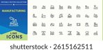 Manufacturing icon set. Contains such symbols as conveyor, machinery, machine and more. Factory icon pack. Modern linear icons. Vector illustration.