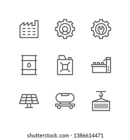 Manufacturing Icon Set Including Factory, Engineer, Maintenance, Oil, Gasoline Can, Conveyor, Solar Panel, Tanker, Cargo