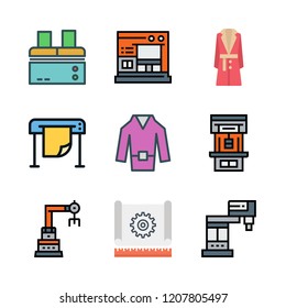 manufacturing icon set. vector set about printing, configuration, industrial robot and factory icons set.