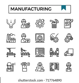 Manufacturing icon set vector illustration flat design line icons set for ui, ux, web, app design.