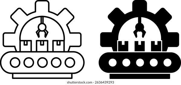 Manufacturing Icons. Black and White Vector Illustrations. Production and Creation of Products. Gear and Robotics. Concept Engineering