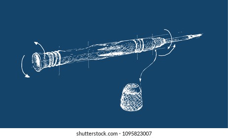 Manufacturing and Industry, Illustration Hand Drawn Sketch Manual Screwdriver. A Tool for Screwing and Unscrewing Screws.