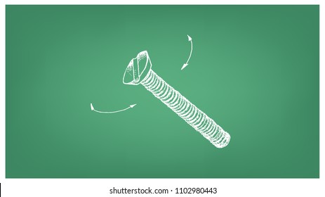 Manufacturing and Industry, Illustration Hand Drawn Sketch Dimension of Cross Recessed Countersunk Head Machine Screw with Flat Top. Used to Clamp Machine Parts Together.
