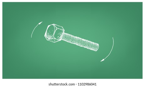 Manufacturing and Industry, Illustration Hand Drawn Sketch of Hex Bolt, Hex Cap Screw or Machine Bolt. A Type of Fastener with An External Male Thread. 