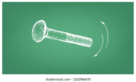 Manufacturing and Industry, Illustration Hand Drawn Sketch of Carriage Bolt or Round Head Square Neck Bolt. A Type of Fastener Used to Fasten Metal to Wood.
