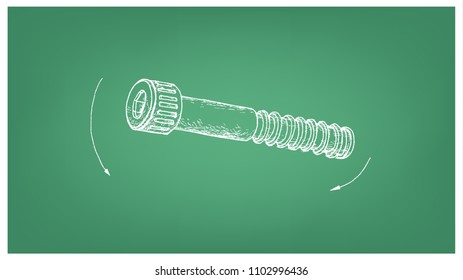 Manufacturing and Industry, Illustration Hand Drawn Sketch of Socket Screw. A Type of Fastener Used in Machine Parts, Die Fixturing and Clamping