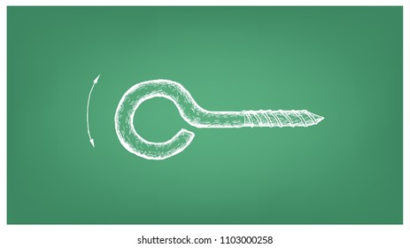 Manufacturing and Industry, Illustration Hand Drawn Sketch of Eye Lag with Self Tapping Used to Attach Both Wood and Metal.