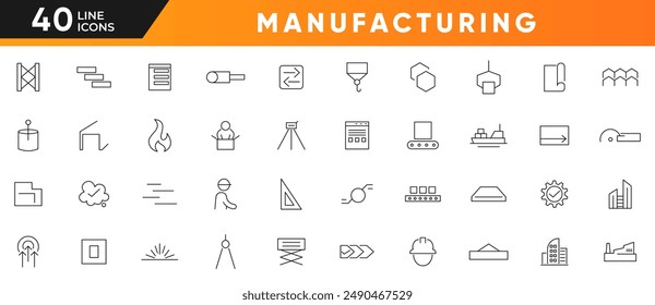Manufacturing industry line icon set. technology, building, industrial, factory, engineering, industry, robot, production, and mass production outline icon collection. UI thin outline icon set.