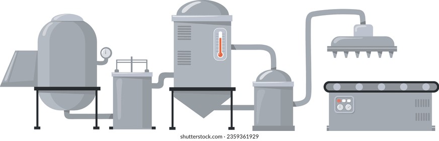 Manufacturing line. Cartoon industry machine. Production conveyor isolated on white background