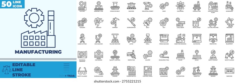 Manufacturing Line Editable Icons set