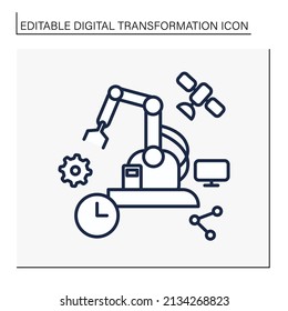 Manufacturing Line Icon. Industry 3.0. Mechanization Manufacture. Smart Technologies, Big Data. Digital Transformation Concept.Isolated Vector Illustration.Editable Stroke