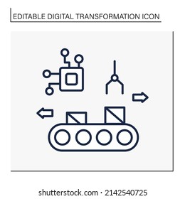 Manufacturing line icon. Industry 4.0. Mechanization manufacture. Smart technologies, big data. Digital transformation concept.Isolated vector illustration.Editable stroke