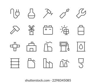 conjunto de iconos de línea de mecanizado con trazo editable. Colección de esquema de objetos vectoriales. Paquete de iconos premium
