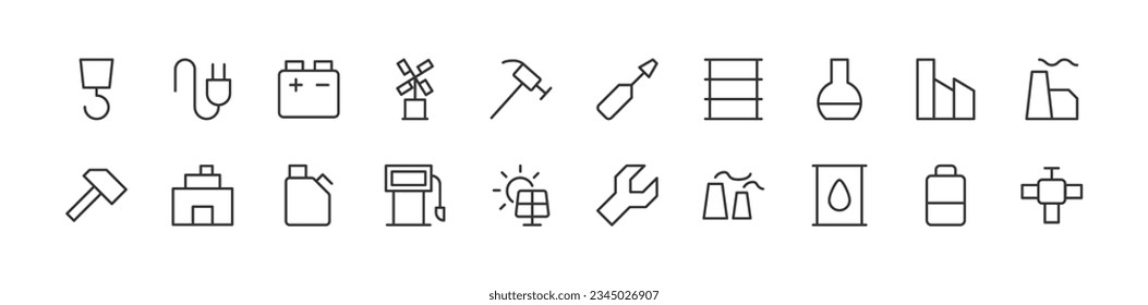 manufacturing line icon set with editable stroke. Outline collection of vector objects. Premium icon pack