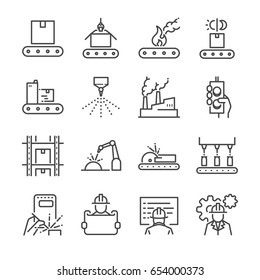 Manufacturing Line Icon Set. Included The Icons As Process, Production, Factory, Packing And More.