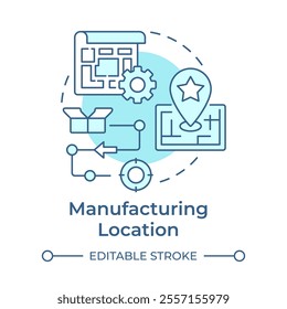Manufacturing location light blue concept icon. Choosing contract factory. Logistics planning. Round shape line illustration. Abstract idea. Graphic design. Easy to use in article