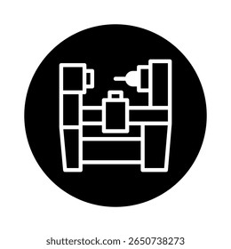 Manufacturing machine icon design illustrates precision engineering with automated industrial production and robotic assembly line technology