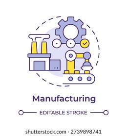 Manufacturing multi color concept icon. Industrial automation, manufacturing systems. Round shape line illustration. Abstract idea. Graphic design. Easy to use in presentation, article