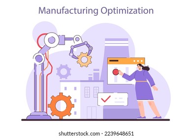 Manufacturing optimization. Increase in efficiency of production process in conditions of economic stagnation. Economic activity decline, business-saving actions. Flat vector illustration