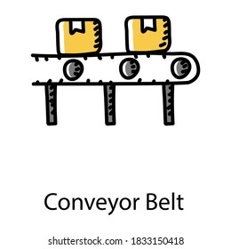 Manufacturing process and assembly, conveyor belt vector style 