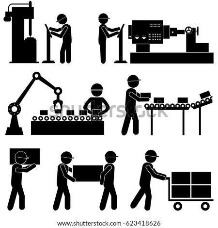 Manufacturing Process Industrial Background. Stick Figure Pictogram Icon