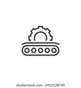 Manufacturing process line icon. linear style sign for mobile concept and web design. Conveyor belt and gear outline vector icon. Symbol, logo illustration. Vector graphics