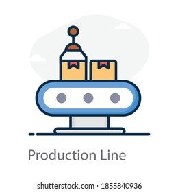Proceso de fabricación, línea de producción en estilo plano editable 