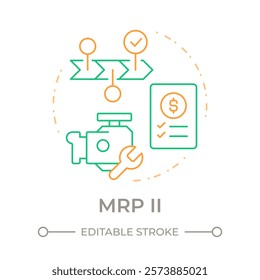 Manufacturing resource planning duo tone concept icon. Efficient management of manufacturing processes. Round two color outline illustration. Abstract vector design. Easy to use in booklet