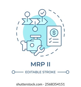 Manufacturing resource planning soft blue concept icon. Efficient management of manufacturing processes. Round shape line illustration. Abstract idea. Graphic design. Easy to use in booklet