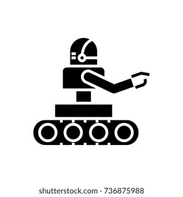 manufacturing robot icon, vector illustration, black sign on isolated background