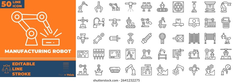 Manufacturing Robot Line Editable Icons set. Vector illustration in modern thin line style of Manufacturing Robot icons: warehouse, machine, engineer, etc