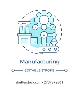 Manufacturing soft blue concept icon. Industrial automation, manufacturing systems. Round shape line illustration. Abstract idea. Graphic design. Easy to use in presentation, article