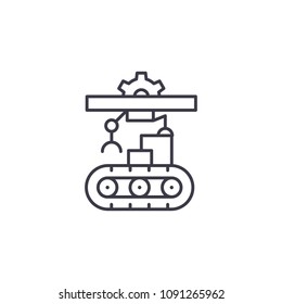 Manufacturing stage linear icon concept. Manufacturing stage line vector sign, symbol, illustration.