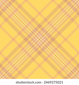 Manufacturing textile plaid fabric, selection seamless tartan background. Rustic vector check pattern texture in orange and yellow colors.