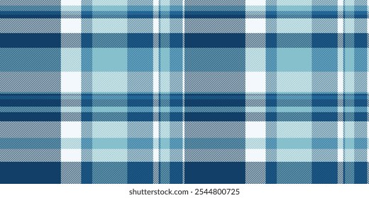 Manufacturing textile vector plaid, woman background seamless texture. Retail fabric pattern tartan check in cyan and alice blue colors palette.