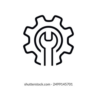 Manufacturing vector black flat, line icon. Working tools, repair and construction supplies. Repair instruments, simple icon. Wheel cogwheel vector design and illustration.
