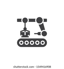 Manufacturing warehouse conveyor vector icon. filled flat sign for mobile concept and web design. Assembly production robotic arm glyph icon. Symbol, logo illustration. Vector graphics