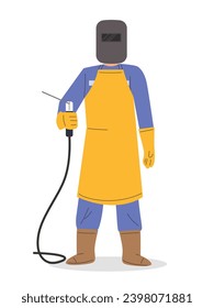 Manufacturing worker with metalwork. welder safety gear