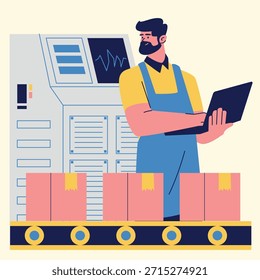 Ilustración de productos de control de calidad para trabajadores de fabricación