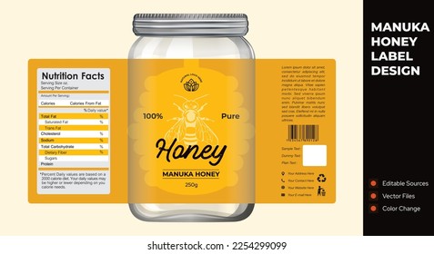 Manuka Honey label design jar packaging design black and gold honey label creative label organic honey pure manuka honey label design template illustration