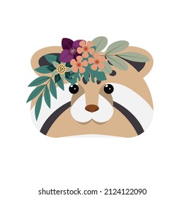 Manul with flower crown. Manul character, flower crown stickers