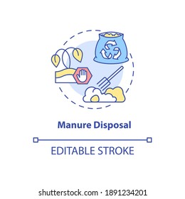 Manure disposal concept icon. Waste recycle. Nutrient bio compost. Biodegradable garbage. Soil fertilization idea thin line illustration. Vector isolated outline RGB color drawing. Editable stroke